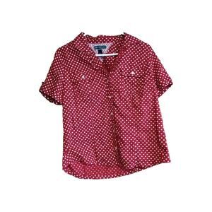 Karen Scott Red White Polkadot Short Sleeve Button Up Shirt, Women's Size M